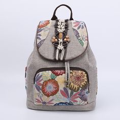 The perfect backpack for any free-spirited wanderer. This Meve Canvas Backpack features intricate floral embroidery and is made of durable canvas. It's bound to turn heads with its eye-catching design. Whether you're going on a day hike or a long-awaited international trip, this backpack will make sure all your belongings are safely stored and within reach. So go ahead and explore the world—this backpack will be your trusty sidekick along the way. Specs: Material: Polyester/ Cotton/ Canvas Size:32cmX28cmX15cm\12.60inchX11.02inchX5.91inch(Approx.) Interior Slot Pocket Soft Handle Open Pocket Embroidery design Bohemian Beige Backpack, Casual Floral Embroidered Backpack, Floral Embroidery Travel Backpack, Casual Floral Embroidery Backpack, Summer Travel Backpack In Cotton, Bohemian Summer Travel Backpack, Travel Backpack With Floral Embroidery, Bohemian Travel Bags In Fabric, Bohemian Fabric Travel Bag