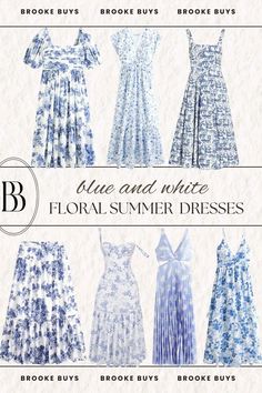 Embrace summer vibes with these trendy blue and white floral dresses. Whether it's a wedding or a summer vacation, these dresses are perfect for any occasion. Get inspired with these cute and fashionable outfit ideas for women's dresses, suitable for summer vacation or wedding guest attire! Garden Party Outfits For Women, Floral Theme Party, Garden Party Outfits, White Garden Party, White Floral Dresses, Blue And White Garden, Garden Party Wedding Guest, Floral Dresses For Women, Summer Wedding Guest Dresses