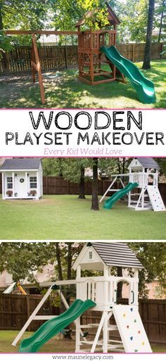 wooden playset makeover for kids in the backyard