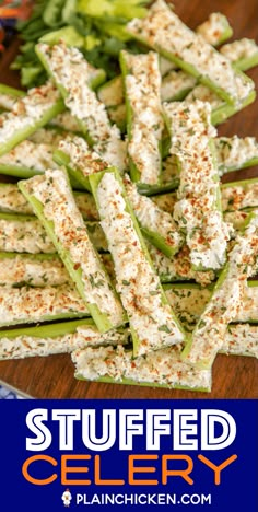 stuffed celery sticks with cheese and seasoning on top