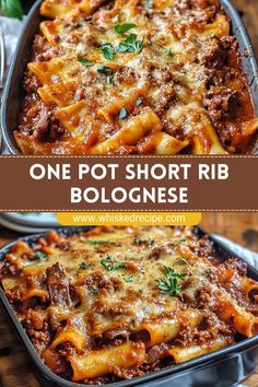 one pot short rib bolognzone in a baking dish