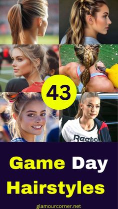 Cute Hairstyles For Outdoor Activities, Hair Ideas For Basketball Games, Sports Pictures Hairstyles, Softball Hairstyles Catcher, Braid On Top Of Head Ponytail, Hairstyle For Sports Day, Sporty Ponytail Hairstyles, Football Hairstyles Women, Cheer Hairstyles For Games