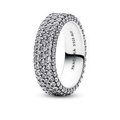 Maximize your sparkle with our hand-finished Pandora Timeless Pavé Triple-row Ring. Crafted from sterling silver, this stand-out ring features three rows of clear cubic zirconia around the center and one row facing outwards around each side, creating a slightly rounded square profile that sparkles from every angle. Wear it on its own or stacked with other Timeless Pavé rings to create as bold of a look as you want. Charms Disney, Pandora Essence, Charms Pandora, Pandora Rings, Pandora Style, Pave Ring, Ring Size Guide, Stunning Jewellery