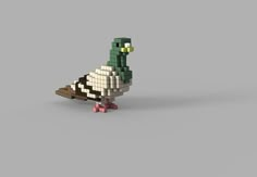 a pixellated image of a duck sitting on the ground with its head turned to the side