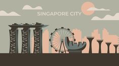 the singapore city skyline with ferris wheel and other tall buildings