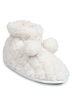 classic slipper boot style with a quilted faux fur outer, match pom poms and a super soft faux shearling lining keeping your feet warm. Our dual insole foam system featuring memory foam cradles your feet for day long comfort. The TPR outsole is great for lounging indoors but durable for outdoor use. This is another great slipper option from Gaahuu.100% Polyester Upper100% Polyester Lining100% Polyester Outsole100% Polyester FootbedSlippers available in sizes Small 5-6, Medium 7-8, Large 9-10 | W Teddy Bear Slippers, Pom Pom Slippers, Bear Slippers, Classic Slippers, Kids Bean Bags, Bean Bag Chair Kids, Faux Fur Slippers, Fur Slippers, Boot Style