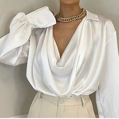 New With Tags. Never Worn. Silk White Blouse Size L Satin Long Sleeve Top, Casual Blouse Women, Casual Blouses, Office Women, Satin Long Sleeve, Fashion Tops Blouse, Cowl Neck Long Sleeve, Women Blouses, Party Tops