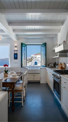 Greek coastal kitchen Greek Home Decor, Slim Side Table, Garage Guest House, Coffee Table With Drawers, Coastal Kitchen, Multifunctional Furniture, Mirrored Furniture, Kitchen On A Budget, Functional Furniture