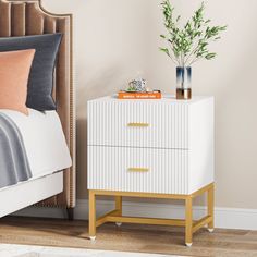 Nightstand Iron Nightstand, White And Gold Nightstand, Gold Nightstand, First Floor Bedroom, Bedroom 2023, Bedside Furniture, Floor Bedroom, Modern Bedside Table, White Nightstand