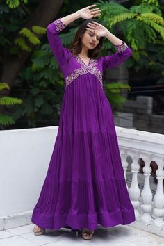 Anarkali suit usa /pink  anarkali kurta full sleeve  / Indian dress with ful sleeve /embroidered anarkali/Indian dresses / voggish / purple anarkali         Looking for a perfect indian dress/anarkali/suit sets that are trendy, unique and easy to carry !! yess, You are at the right place. we carry such versatile pieces of anarkalis and suit sets, kurtas that really let you stand out in any occassion !!      featuring this beautiful chinnon anarkali in purple and pink colors displayed  that has heavy gear and the  embroidery for the sleeves and body as shown !! A very classy, beautiful yet unique look makes your occasion so Perfect !! Ready to ship in USA !!  Details :  - color : blue or pink choose from options ( can be customized in any color ) - Dress material : chinnon  - sleeve : full Full Sleeve Anarkali Dress, Full Sleeve Anarkali, Indian Dresses Anarkali, Purple Anarkali, Heavy Gear, Dress Anarkali, Suits Usa, Green Anarkali, Pink Anarkali