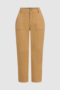 Raw Hem Mid Waist Straight Leg Pants Without Belt