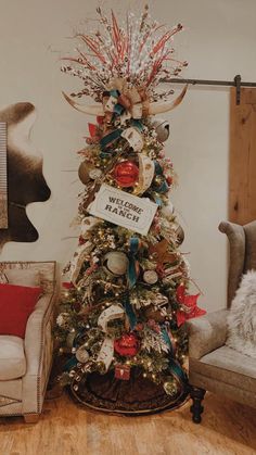 a decorated christmas tree in a living room