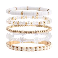 PRICES MAY VARY. 【Muti-Style】 The bracelet set has 5 different style of bracelet, like clay bracelet, stone bracelet, White glass beads bracelet. The design of bracelet set are able to meet your need what are like White color and unique style. 【Material Selection】Use mainly White and write stone and gold metal beads, seed glass beads, a bit of plastic beads, we hope most of the stone beads and seed beads give you a good wearing experience, rather than most of plastic. 【Safe & Hypoallergenic】Care Elegant Colorful Bead Friendship Bracelets For Beach, Elegant Colorful Beads Friendship Bracelets For Beach, Elegant Round Bead Friendship Bracelets For The Beach, Elegant Stackable Beaded Bracelets For Beach, White Bohemian Stackable Crystal Bracelet, White Wrap Bracelet For Beach, Elegant White Beaded Bracelets For Festival, Preppy Clay Bead Bracelets, Beaded Bracelets Boho