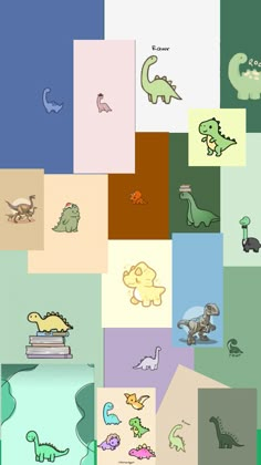 a bunch of different colored squares with dinosaurs on them