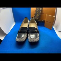 Authentic Louis Vuitton Mini Lin Shoes Louis Vuitton Blue, Lv Monogram, Louis Vuitton Shoes, Shoes Loafers, Authentic Louis Vuitton, Canvas Shoes, Loafer Shoes, Blue Gray, Shoes Women Heels