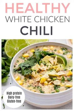 healthy white chicken chili recipe with limes and cilantro