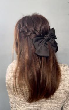 Hairstyles For Normal Hair, Half Up Half Down Prom Hair With Bow, Hairstyle For High Neck Top, Hairstyles For 8th Grade Graduation, Cute Hairstyles With Bow Clip, Slim Hairstyles, Hairstyle High Neck Dress, Normal Hair Styles For Women, Recognition Hairstyles