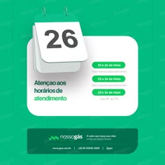 a green and white poster with the number 26 on it's back side, in spanish