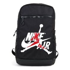 NIKE Air Jordan Jumpman Classic 'Black' 9A0257-023 Black Travel Bag With Logo Patch, Functional Black Bag With Logo Patch, Backpack For Outdoor Activities With Logo Patch, Urban Sports Backpack In Black, Sporty Logo Bags For Streetwear, Black Urban Backpack For Sports, Urban Black Backpack For Sports, Urban Style Black Sports Backpack, Sporty Outdoor Bag With Logo Patch