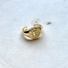 Free People X Bracha Initial Medallion Gold Signet Ring Brand New In Package Letter/Initial E Initial Medallion Signet Ring Gives Us All The Feels. Timeless, Vintage Romantic Style... Complete The Look With Our Signature Initial Medallion Necklace. 18k Gold Plated Over Sterling Silver Size 7 With Open Back To Adjust To Your Size Adjustable Sizing Engraved Initial Made In Usa Free People Rings, E Initial, Initial E, Signet Ring Gold, Dr Belongings, Pink Stone Rings, Free People Jewelry, Engraved Initials, Bronze Ring