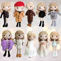 the dolls are all dressed up in different outfits