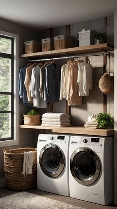 a washer and dryer in a small room