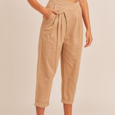 Self: 100% Cotton Lining: 100% Rayon Versatile High-waisted Pants With Button Closure, Versatile Trousers With Button Closure, Versatile High Waist Bottoms With Buttons, Button Closure Trousers, High Waist Linen Bottoms With Buttons, Relaxed Fit Pants With Button Closure For Spring, Spring Relaxed Fit Pants With Button Closure, Beige Linen Bottoms With Button Closure, Versatile High Rise Bottoms With Button Closure