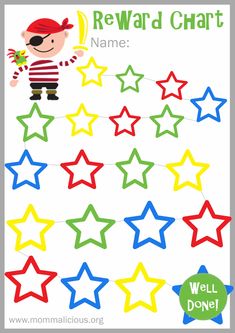 reward chart with stars for kids to use in the game, reward cards or games