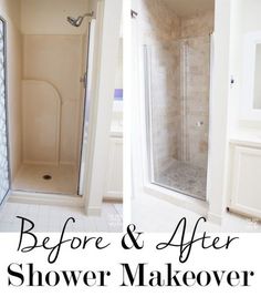 before and after photos of a shower in a bathroom with the words, before & after shower makeover