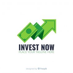 the logo for invest now is made up of two green arrows and one dollar bill