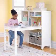 Create a bridge between living and learning spaces with stylish furniture from Martha Stewart and Guidecraft. Use the unique Kids' Media System with Desk Extension, to create a flexible, organized and personalized study space for your child. This versatile desk and chair set features plenty of open storage, making it the perfect addition to any child's bedroom, playroom or home-learning environment. The large workspace and accessible shelving keeps children organized and focused, with everything Wooden Cubby Storage, Computer Study Table, Desk Extension, Kids Art Table, Wooden Cubby, Desk Solutions, Childrens Desk, Fabric Storage Bins, Martha Stewart Living