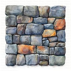 a drawing of a stone wall made out of rocks