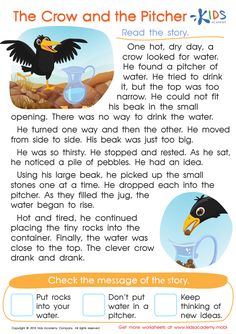 the crow and the pitcher - kids's book page with instructions on how to use it