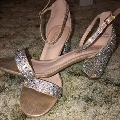 These Are The De Blossom Collection From David’s Bridal. Worn Once In My Wedding. No Flaws, Just Will Never Be Worn Again. Heel Is Two Inches. Size 10, I Purchased Inserts To Make Them Smaller To Fit A Size 9 (Inserts Not Included) Glitter Block Heel Wedding Heels, Wedding Glitter Block Heels, Glitter Block Heel Wedding Shoes, Elegant Glitter Wedding Shoes With Block Heel, Glamorous Wedding Shoes With 4-inch Block Heel, Sparkling Ankle Strap Heels For Prom, Holiday Prom Heels With Round Toe, Gold Block Heel Shoes For Holidays, Round Toe Heels For Prom And Holiday