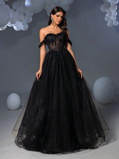 Off Shoulder Back Lace Up Mesh Formal Dress Black Elegant Prom Evening Wedding Guest Gown, For Graduation, Dinner Black Elegant  Sleeveless Mesh Fabric Plain A Line Slight Stretch All Weddings & Events, size features are:Bust: ,Length: ,Sleeve Length: Sleeveless Black Ball Gown For Wedding, Black Sleeveless Gown For Banquet, Fitted Sleeveless Ball Gown For Banquet, Sleeveless Evening Ball Gown With Lace Bodice, Evening Sleeveless Ball Gown With Lace Bodice, Fitted Sleeveless Ball Gown For Banquets, Sleeveless Ball Gown For Banquet, Black Sleeveless Corset Dress With Sheer Bodice, Black Sleeveless Ball Gown For Party