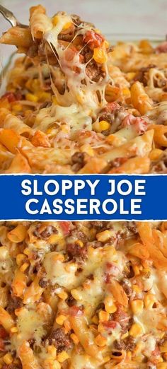 a casserole dish is shown with the title above it that reads sloppy joe casserole