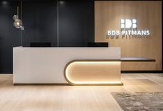 the reception desk is lit up and ready for customers to come home at bdb pittman's