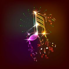 an abstract music background with musical notes and stars in the dark, colorful light effects