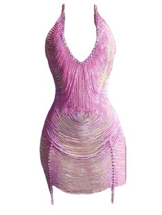 Pink rhinestone embellished dress with sheer front. Night Out Dress Aesthetic, Sleeveless Sequin Dress With Rhinestones For Summer, Glamorous Sheer Sleeveless Mini Dress, Sleeveless Embellished Backless Dress, Fitted Mesh Dress With Rhinestones, Glamorous Club Dress With Contrast Sequin, Elegant Pink Mini Dress With Contrast Sequin, Embellished Club Dress For Party Season, Elegant Mini Dress With Contrast Sequin