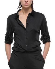 Helmut Lang Cotton Fluid Slim Shirt Thanksgiving Outfit, Helmut Lang, Black Shirt, Womens Shirts, Buy Online, In Store, Black