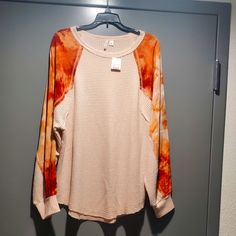 Ladies Shirt Long Sleeve Peach Cotton Top, Peach Long Sleeve Cotton Top, Casual Burnt Orange Tops For Fall, Burnt Orange Casual Tops For Fall, Orange Crew Neck Top For Spring, Casual Burnt Orange Tops For Spring, Orange Relaxed Fit Tops For Fall, Casual Orange Tops For Spring, Casual Orange Spring Tops