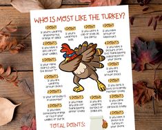 a thanksgiving printable with the words, what's most like the turkey?