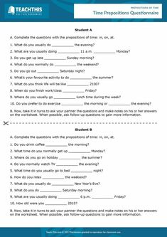 a worksheet for the prepositions question