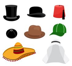 Traditional hat set | Free Vector #Freepik #freevector #fashion #black #silhouette #shapes Italian Hat, Nft Ideas, Vintage Gentleman, Jester Hat, Black Top Hat, Colorful Hat, Easter Bunny Ears, Drawing Accessories