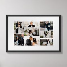 a black and white photo collage with people on it, including a bride and groom