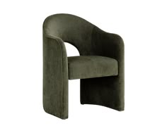 the curved chair is made from green fabric