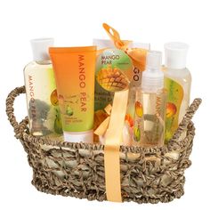 Freida and Joe Mango Pear Fragrance Bath & Body Collection in Woven Basket Gift Set offers a vibrant escape with its refreshing mango pear scent. This luxurious set includes: Mango Pear Shower Gel Mango Pear Body Lotion Mango Pear Body Scrub Mango Pear Bath Bomb Soft Bath Sponge The shower gel delivers a rich lather while infusing your skin with the juicy, tropical fragrance of mango and pear. The body lotion provides lasting hydration, leaving your skin feeling silky smooth. The exfoliating bod Antique Basket, Bath Fizzers, Spa Gift Set, Bath Gift Set, Spa Gift Basket, Bath Gift, Spa Gifts Set, Bath Salt, Spa Gift