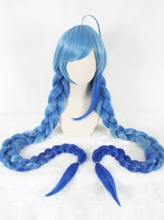 Long Blue Hair, Easy Hairstyles For Short Hair, Pony Tail Hair, Kawaii Wigs, Character Hair, Double Ponytail, Ponytail Wig, Hair References, Blue Wig