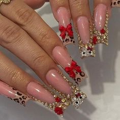 Super Cute And Stylish Ships In 5-10 Business Days Red And Gold Nails, Print Nail Art, Rose Makeup, Red Acrylic Nails, Hard Nails, Long Nail Designs, Dope Nail Designs