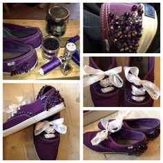 DIY sneaks Sko har nogle gange brug for fornyelse. Her lavet med perler, pailletter og silkebånd. Tog et par timer at lave med er meget tilfreds med resultatet Pointe Ballet, Ballet Shoes, Made By Me, Dance Shoes, Custom Made, Sport Shoes, Ballet, Sneakers, Clothes